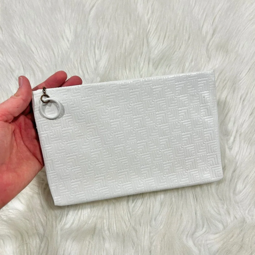 Vintage MCM White Textured Geometric Pattern‎ Zippered Cosmetic Bag Pouch clutch